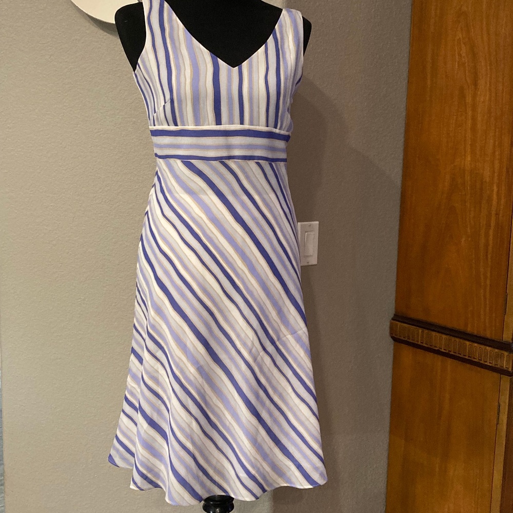Ann Taylor Blue and White Striped Dress Size Small Petite
